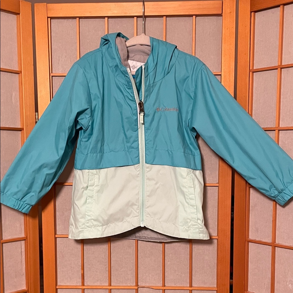Columbia Kids Two-Tone Teal and Light Mint Rain Jacket